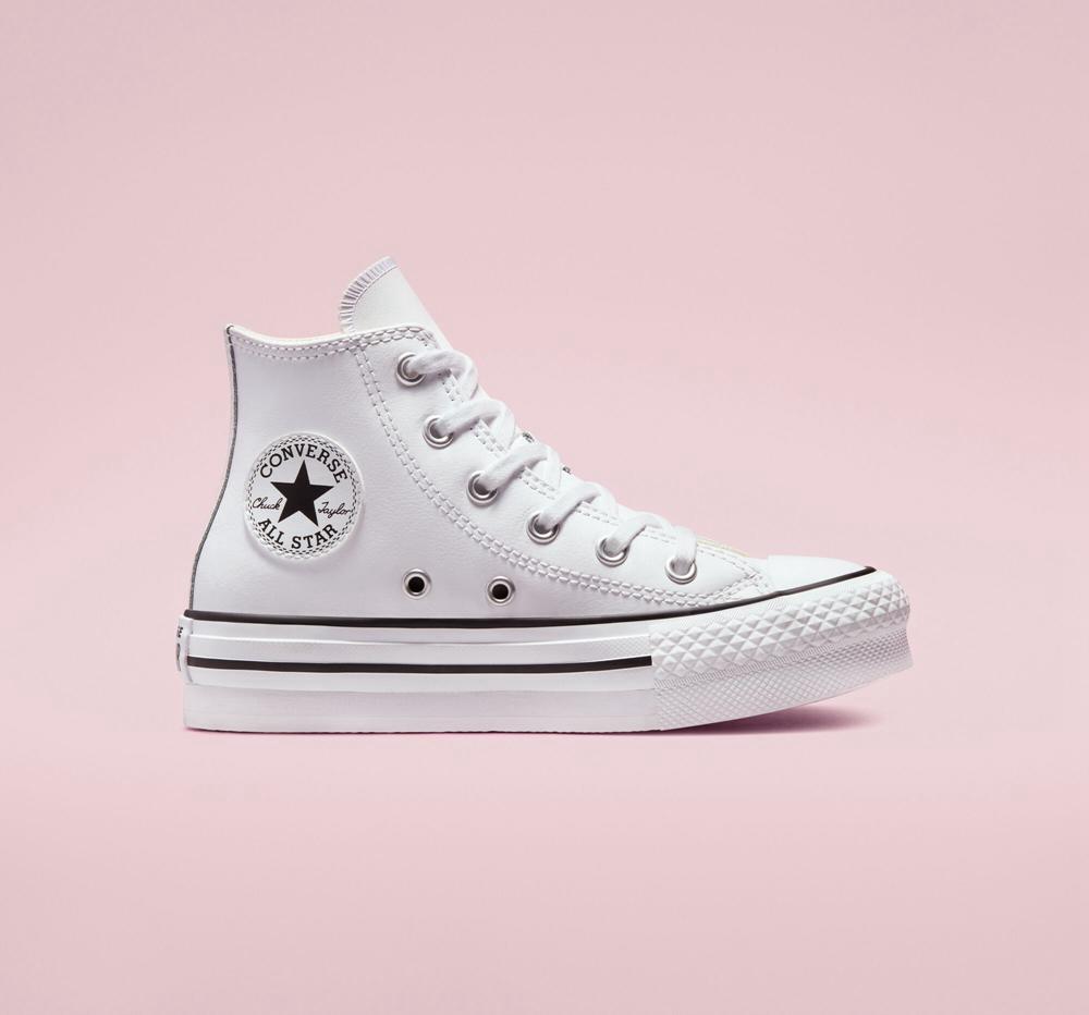 Chlapecké Vysoké Converse Chuck Taylor All Star Lift Platformy Læder Little Kids Bílé Černé | 154783KMT