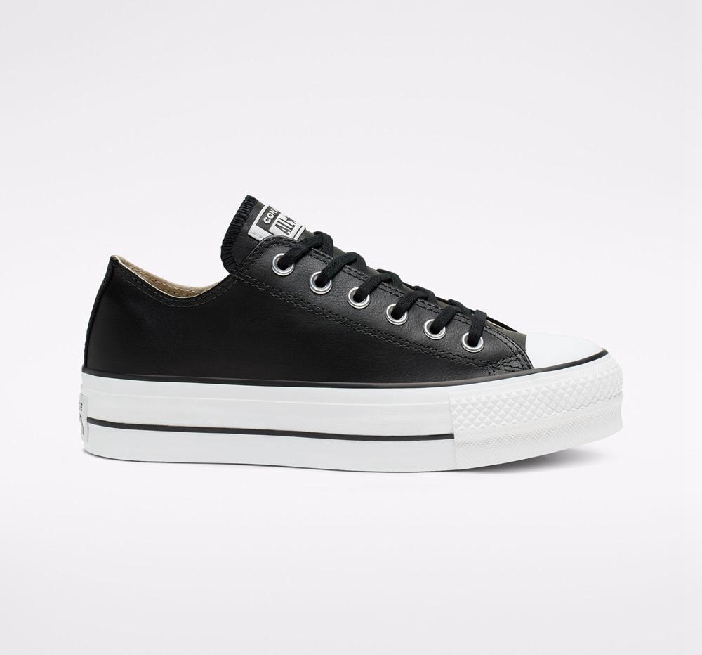 Dámské Boty Na Platformy Converse Chuck Taylor All Star Lift Læder Low Top Černé Černé Bílé | 015734SIH