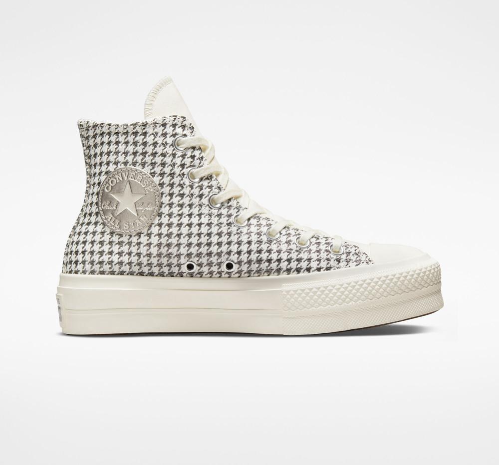 Dámské Boty Na Platformy Converse Chuck Taylor All Star Lift Houndstooth Shine High Top Bílé Stříbrné | 051964MAD