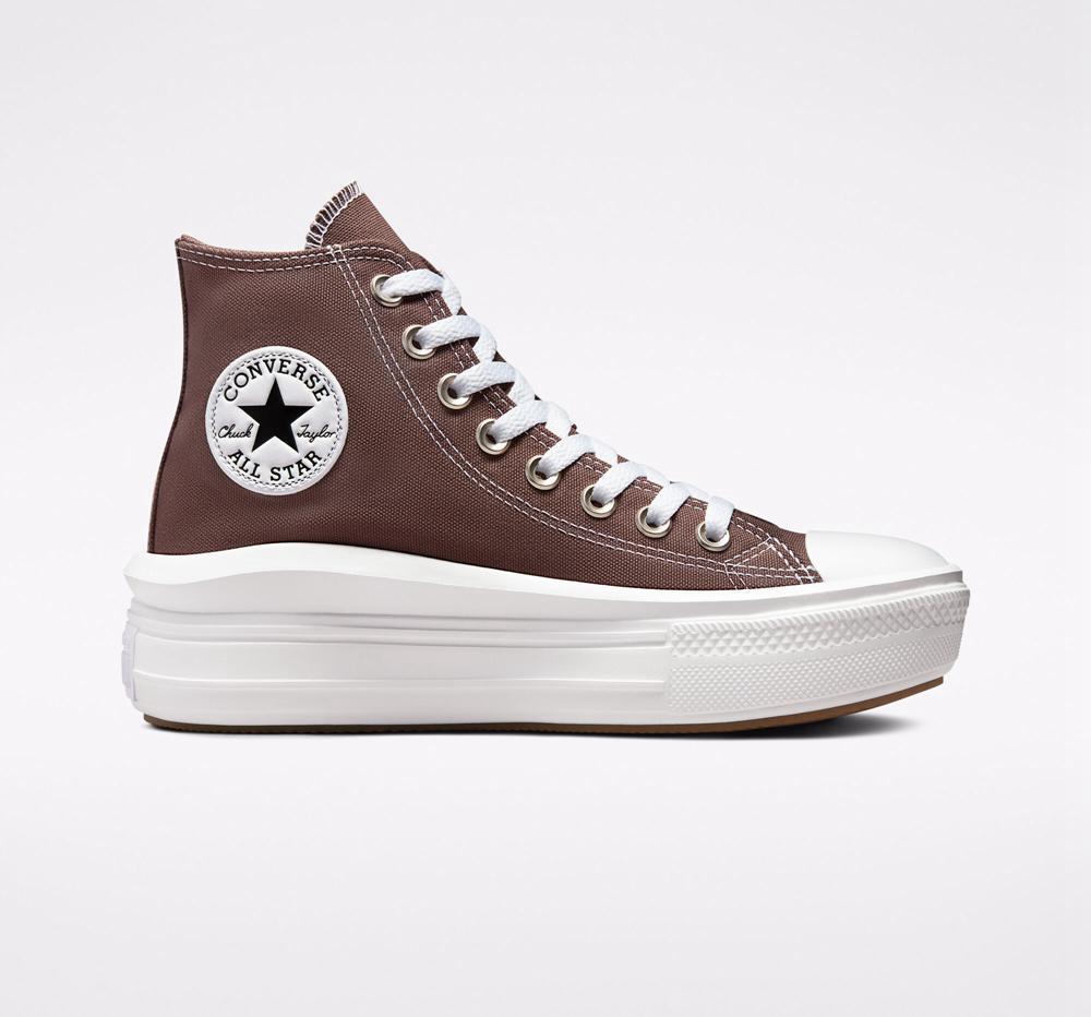 Dámské Boty Na Platformy Converse Chuck Taylor All Star Move High Top Hnědé Bílé | 830641BMD