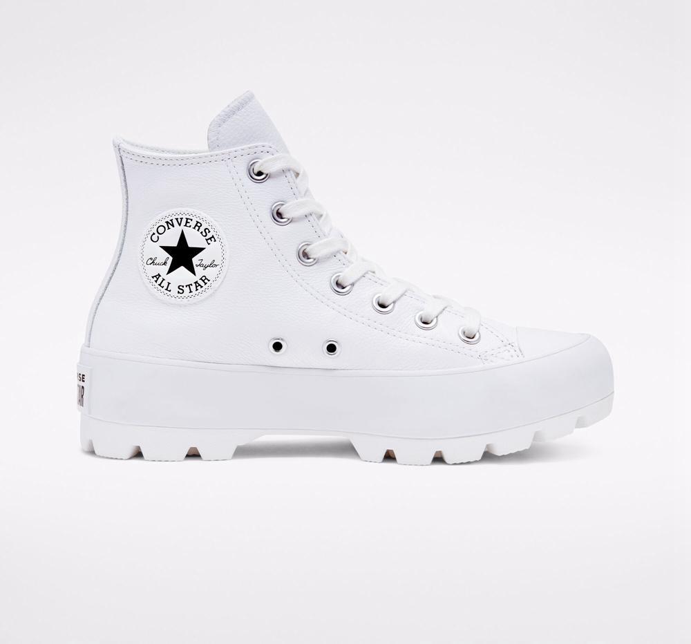 Dámské Boty Na Platformy Converse Chuck Taylor All Star Lugged Læder High Top Bílé Černé Bílé | 924305DBF