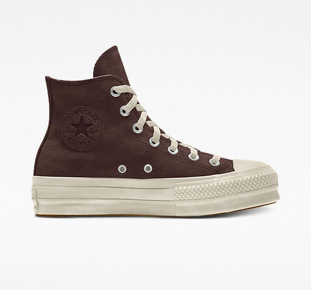 Dámské Boty Na Platformy Converse Custom Chuck Taylor All Star Lift Semišové By You Unisex High Top Hnědé Tmavě | 035974SQC