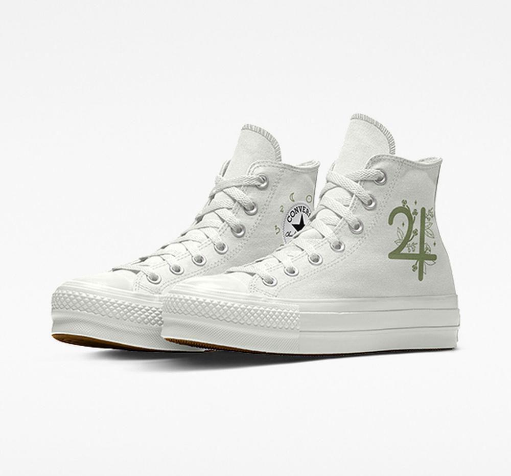 Dámské Boty Na Platformy Converse Custom Chuck Taylor All Star Lift Planets By You Unisex High Top Bílé | 146358MOT