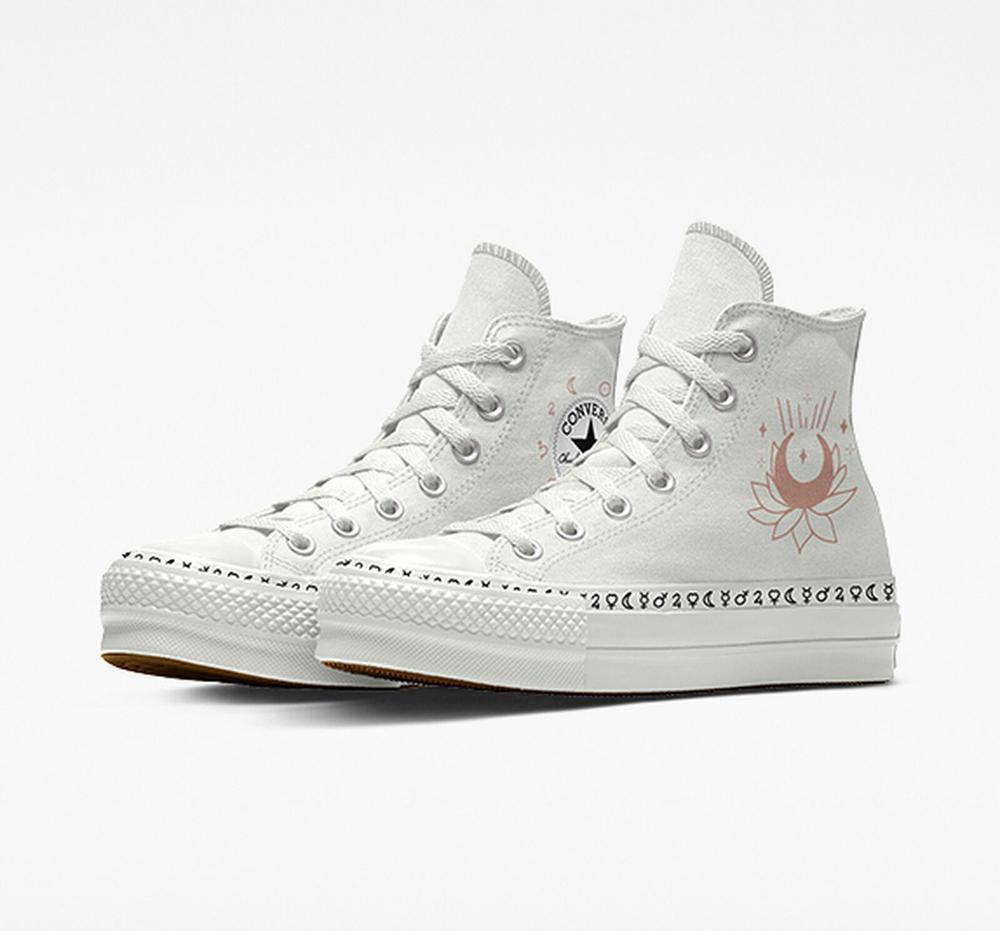 Dámské Boty Na Platformy Converse Custom Chuck Taylor All Star Lift Planets By You Unisex High Top Bílé | 183079MYU