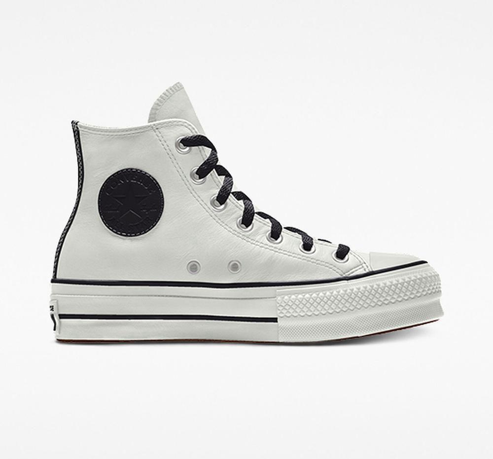 Dámské Boty Na Platformy Converse Custom Chuck Taylor All Star Lift Læder By You Unisex High Top Bílé | 217583TBR