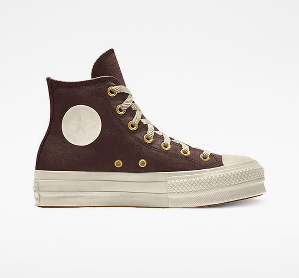 Dámské Boty Na Platformy Converse Custom Chuck Taylor All Star Lift Platene By You Unisex High Top Hnědé Tmavě | 701829XPM