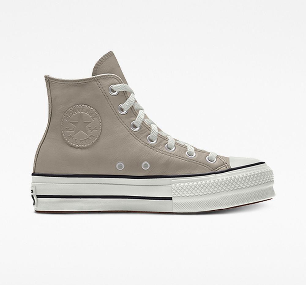 Dámské Boty Na Platformy Converse Custom Chuck Taylor All Star Lift Læder By You Unisex High Top Šedé | 904361XGZ