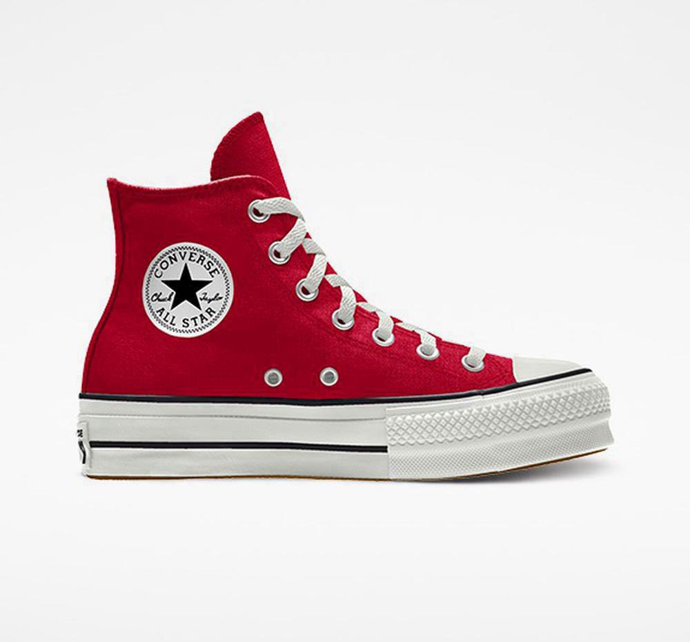 Dámské Boty Na Platformy Converse Custom Chuck Taylor All Star Lift Platene By You Unisex High Top Červené | 913428EYV