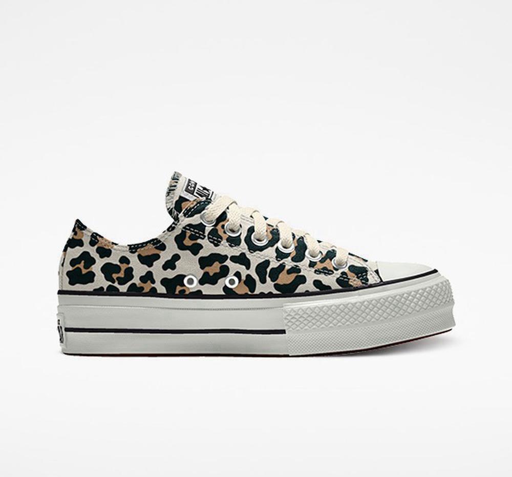 Dámské Boty Na Platformy Converse Custom Chuck Taylor All Star Lift Platene By You Unisex Low Top Leopard | 918425BIP