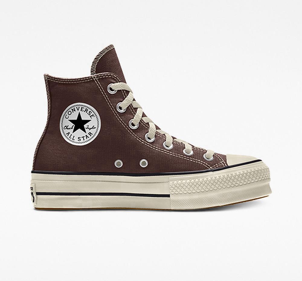 Dámské Boty Na Platformy Converse Custom Chuck Taylor All Star Lift Platene By You Unisex High Top Hnědé | 930527LZD