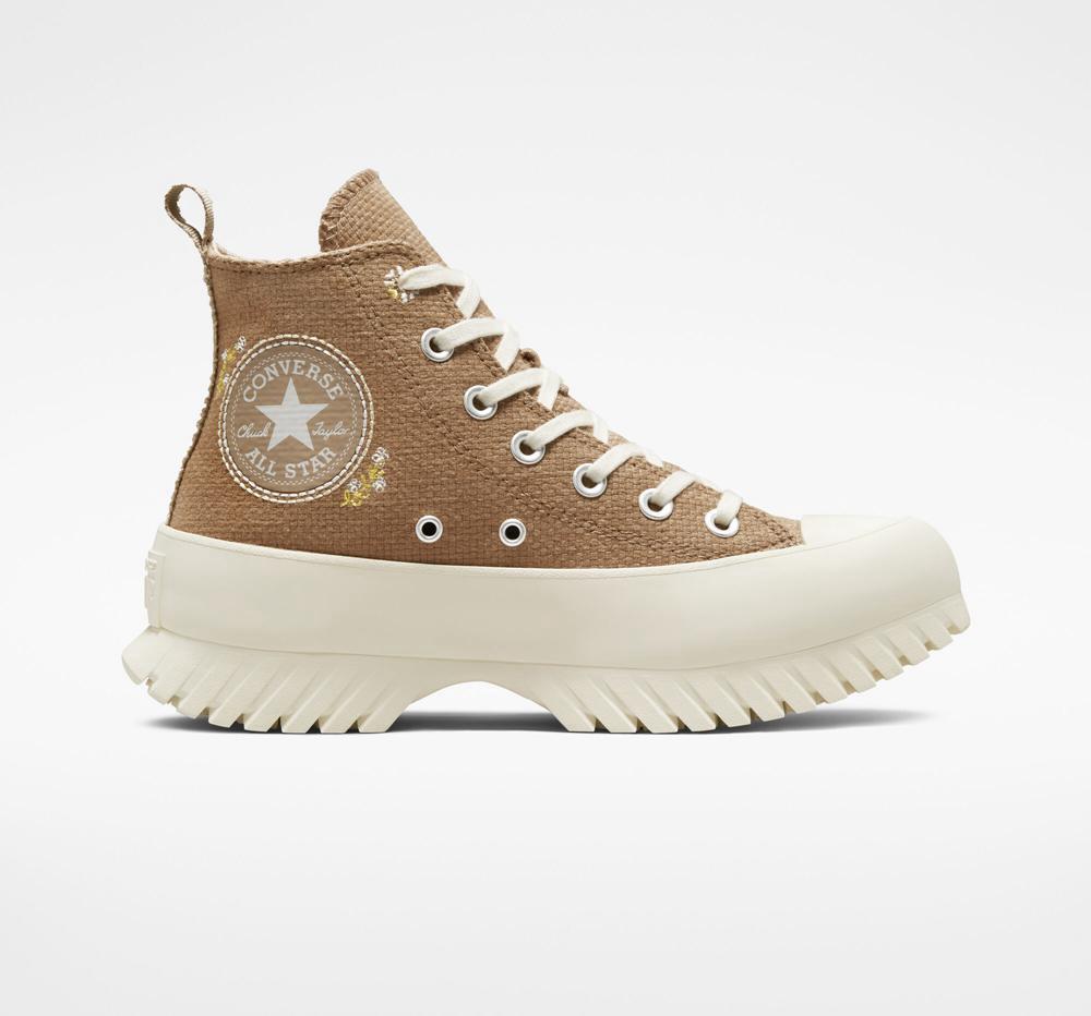 Dámské Vysoké Converse Chuck Taylor All Star Lugged Platformy 2.0 Autumn Embroidery Unisex Hnědožlutý | 071593ZKC