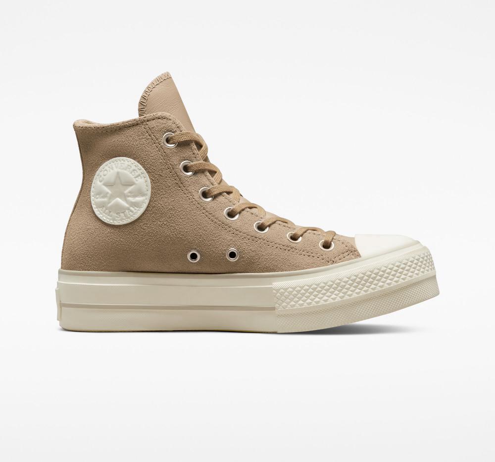 Dámské Vysoké Converse Chuck Taylor All Star Lift Platformy Semišové Hnědožlutý | 386912OXZ