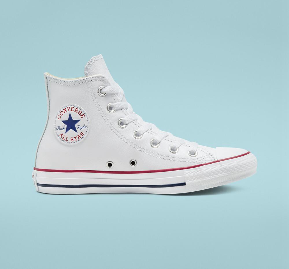 Dámské Vysoké Converse Chuck Taylor All Star Læder Unisex Bílé | 456819WRP