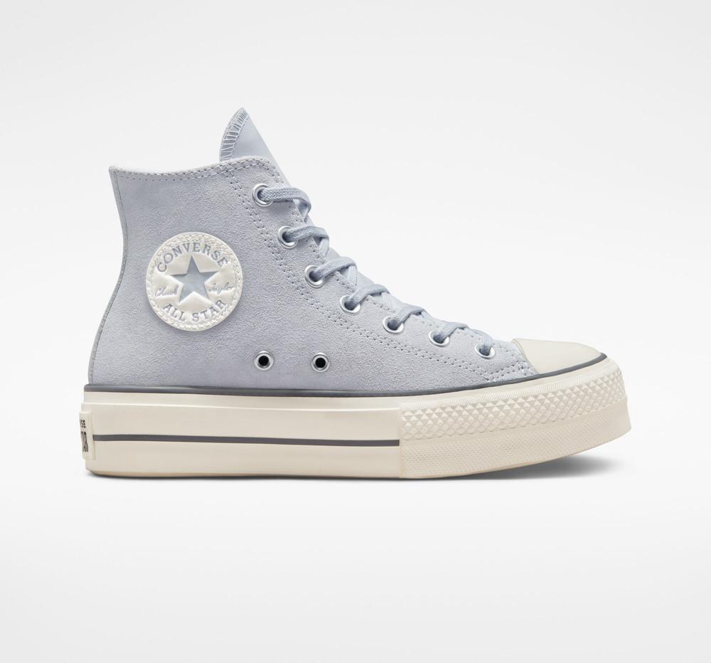 Dámské Vysoké Converse Chuck Taylor All Star Lift Platformy Semišové Blankyt Šedé | 739465VKT