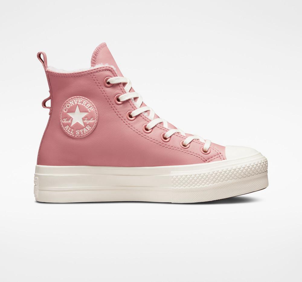 Dámské Vysoké Converse Chuck Taylor All Star Lift Platformy Podšité Læder Růžové | 765413RPJ