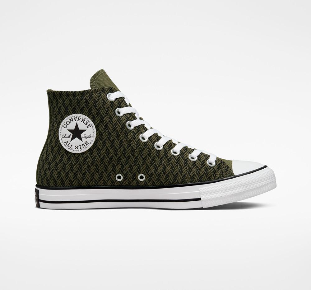 Dámské Vysoké Converse Chuck Taylor All Star Herringbone Unisex Zelene Černé Bílé | 863715VSB