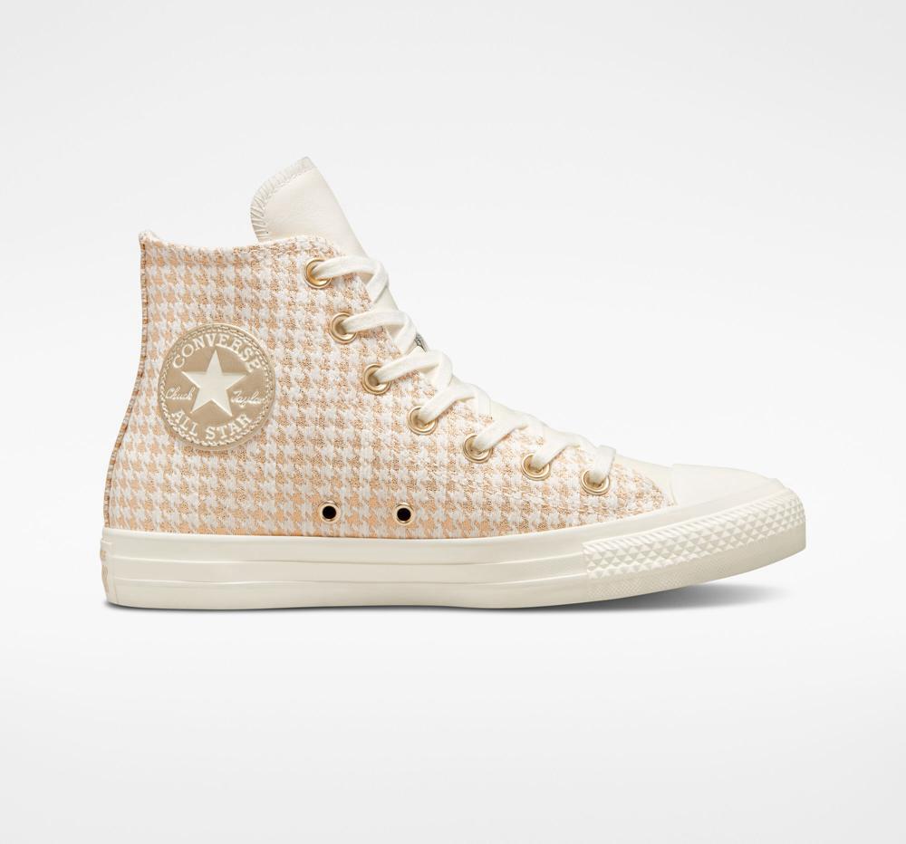 Dámské Vysoké Converse Chuck Taylor All Star Houndstooth Shine Bílé Světle Zlaté | 986214PBT