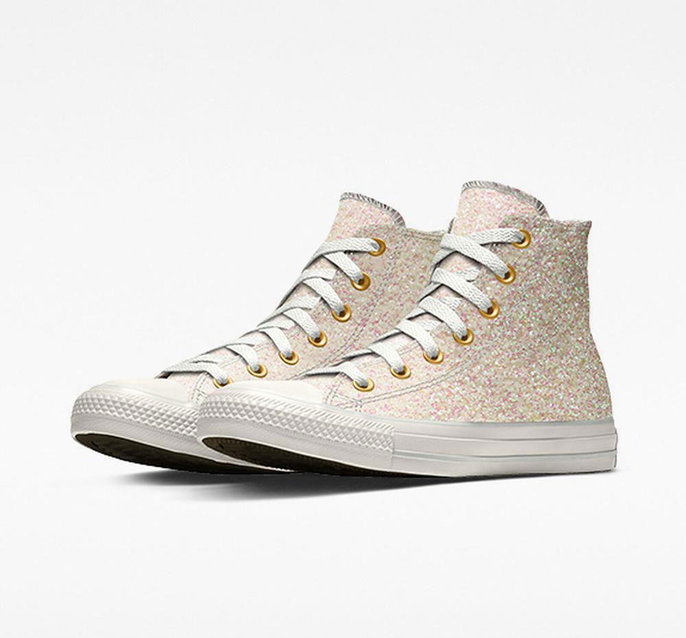 Dámské Vysoké Converse Custom Chuck Taylor All Star Glitter By You Unisex Bílé | 508496DIP