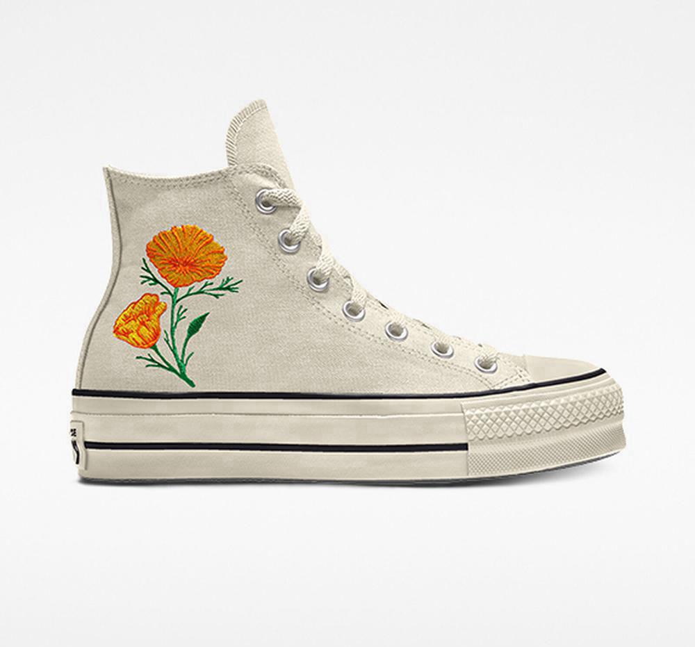 Dámské Vysoké Converse Custom Chuck Taylor All Star Lift Platformy Embroidery By You Unisex Bílé | 625937RWU