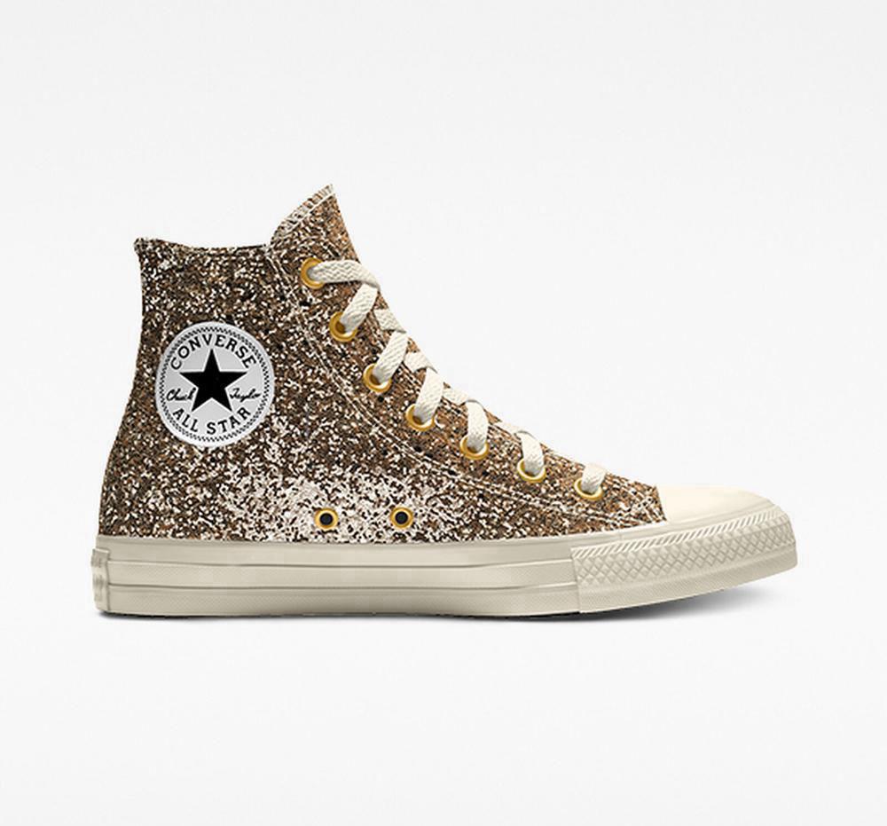 Dámské Vysoké Converse Custom Chuck Taylor All Star Glitter By You Unisex Zlaté | 708413KGB