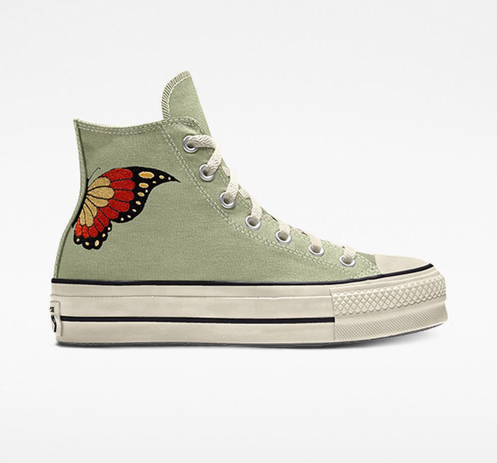 Dámské Vysoké Converse Custom Chuck Taylor All Star Lift Platformy Embroidery By You Unisex Zelene | 754092MXL