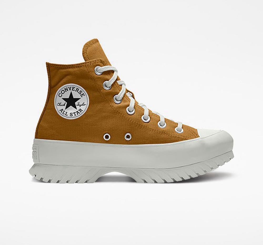 Dámské Vysoké Converse Custom Chuck Taylor All Star Lugged Platformy By You Unisex Hnědé | 845739ACF