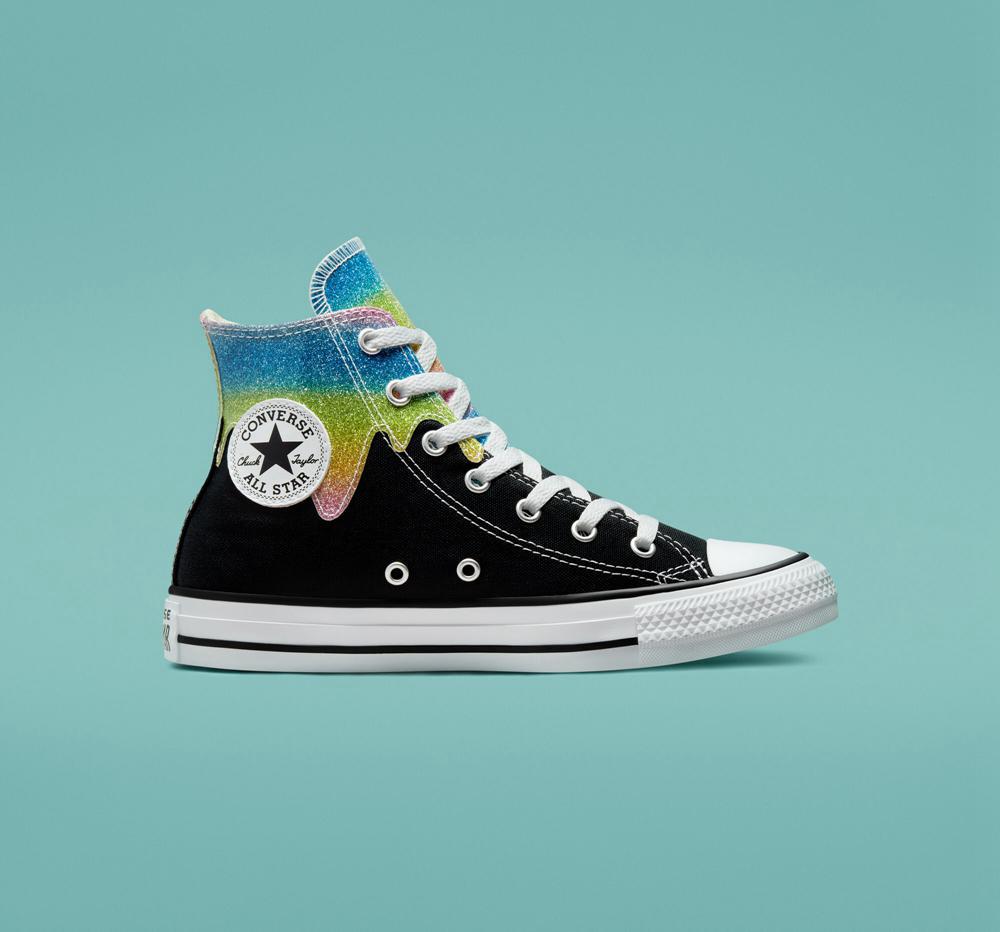 Dívčí Vysoké Converse Chuck Taylor All Star Glitter Drip Big Kids Černé | 683154HPG