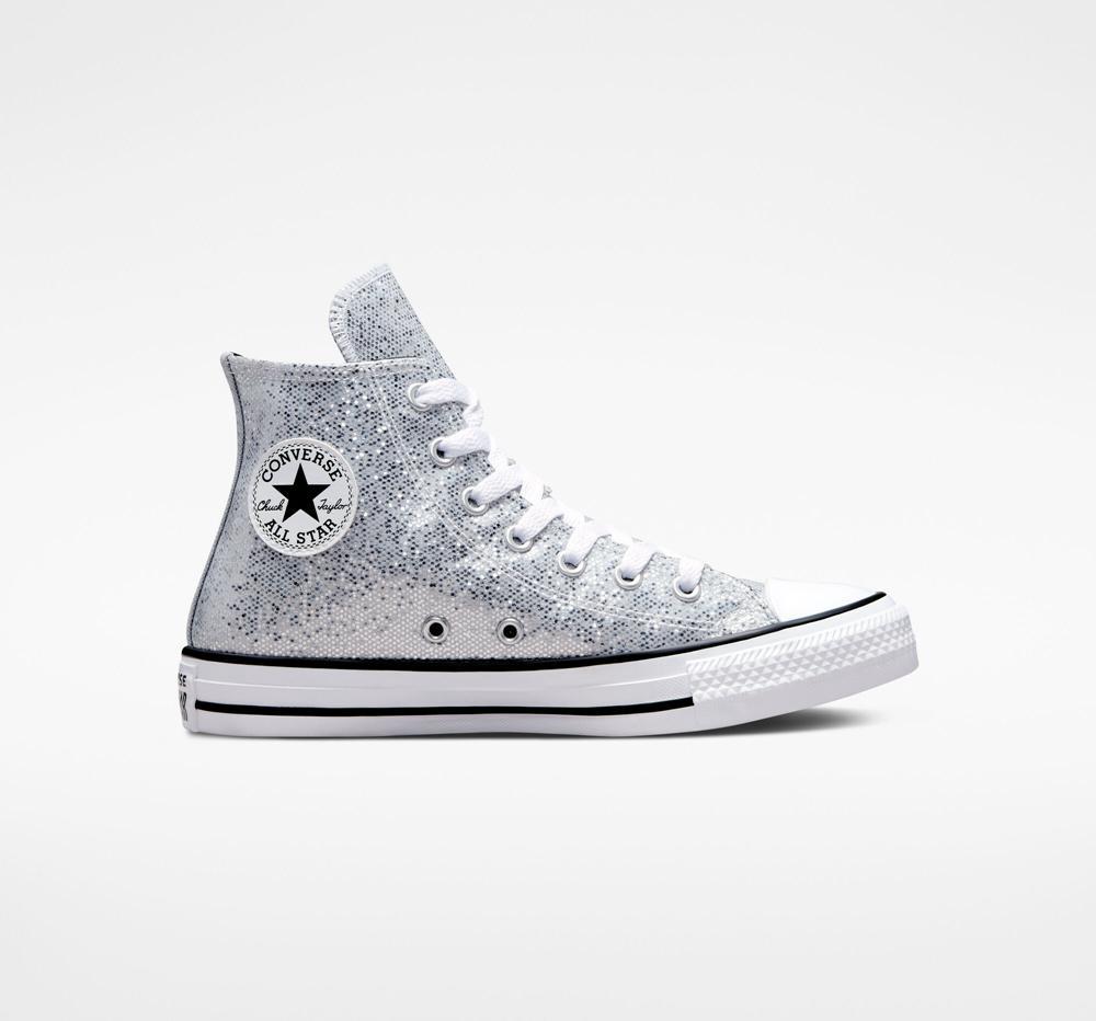 Dívčí Vysoké Converse Chuck Taylor All Star Glitter Big Kids Stříbrné Černé | 928174TWM