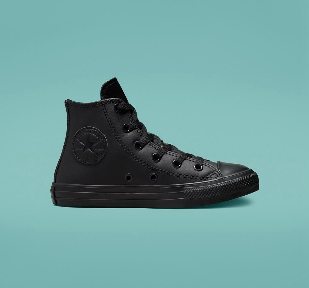 Dívčí Vysoké Converse Chuck Taylor All Star Læder Little Kids Černé Černé Černé | 935176OLV