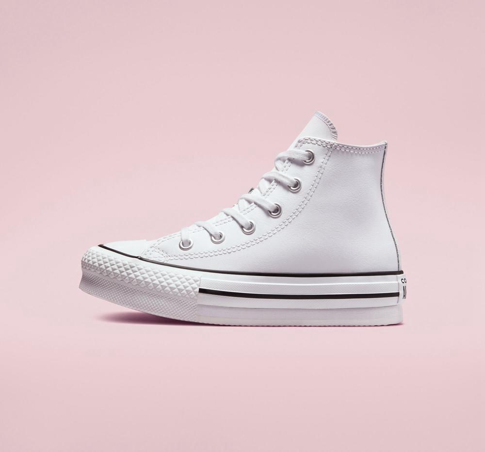 Chlapecké Vysoké Converse Chuck Taylor All Star Lift Platformy Læder Little Kids Bílé Černé | 154783KMT