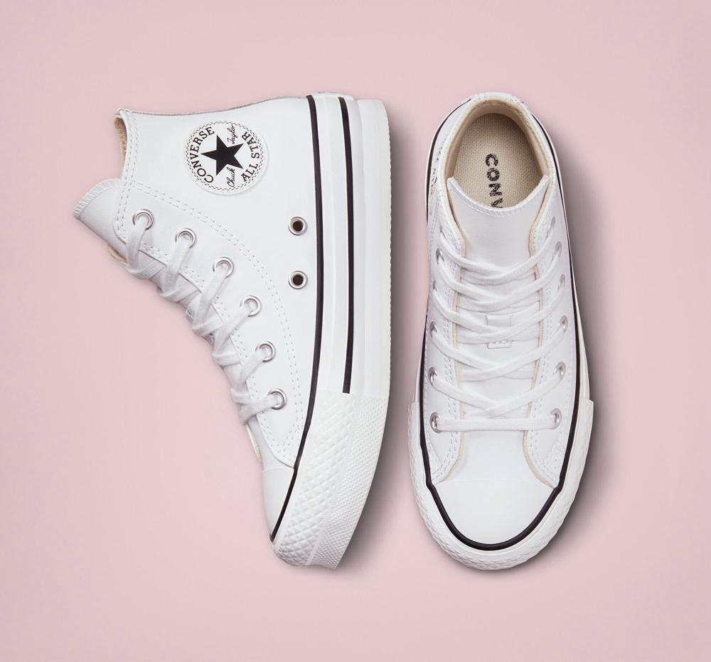 Chlapecké Vysoké Converse Chuck Taylor All Star Lift Platformy Læder Little Kids Bílé Černé | 154783KMT