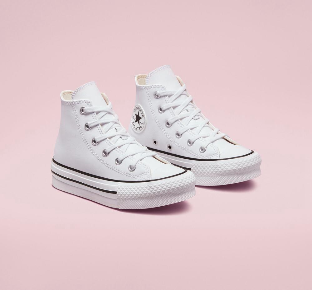 Chlapecké Vysoké Converse Chuck Taylor All Star Lift Platformy Læder Little Kids Bílé Černé | 154783KMT