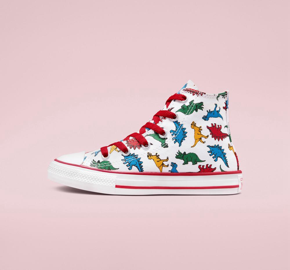 Chlapecké Vysoké Converse Chuck Taylor All Star Dinosaurs Little Kids Bílé Červené Blankyt | 267510HKU