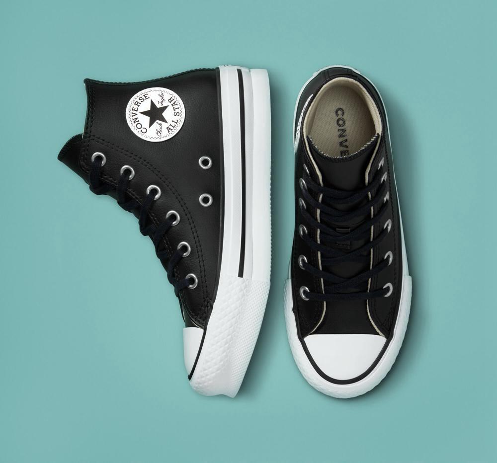 Chlapecké Vysoké Converse Chuck Taylor All Star Lift Platformy Læder Little Kids Černé Bílé | 459602VUT