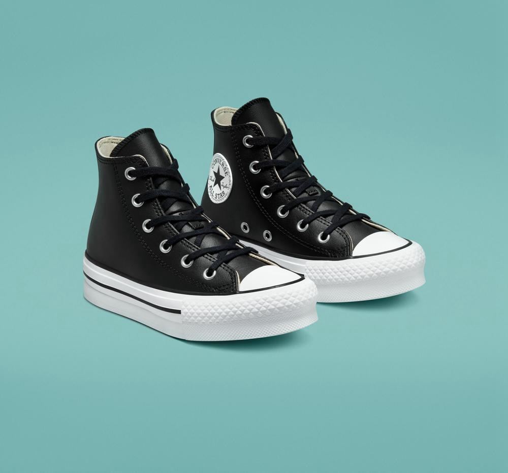 Chlapecké Vysoké Converse Chuck Taylor All Star Lift Platformy Læder Little Kids Černé Bílé | 459602VUT