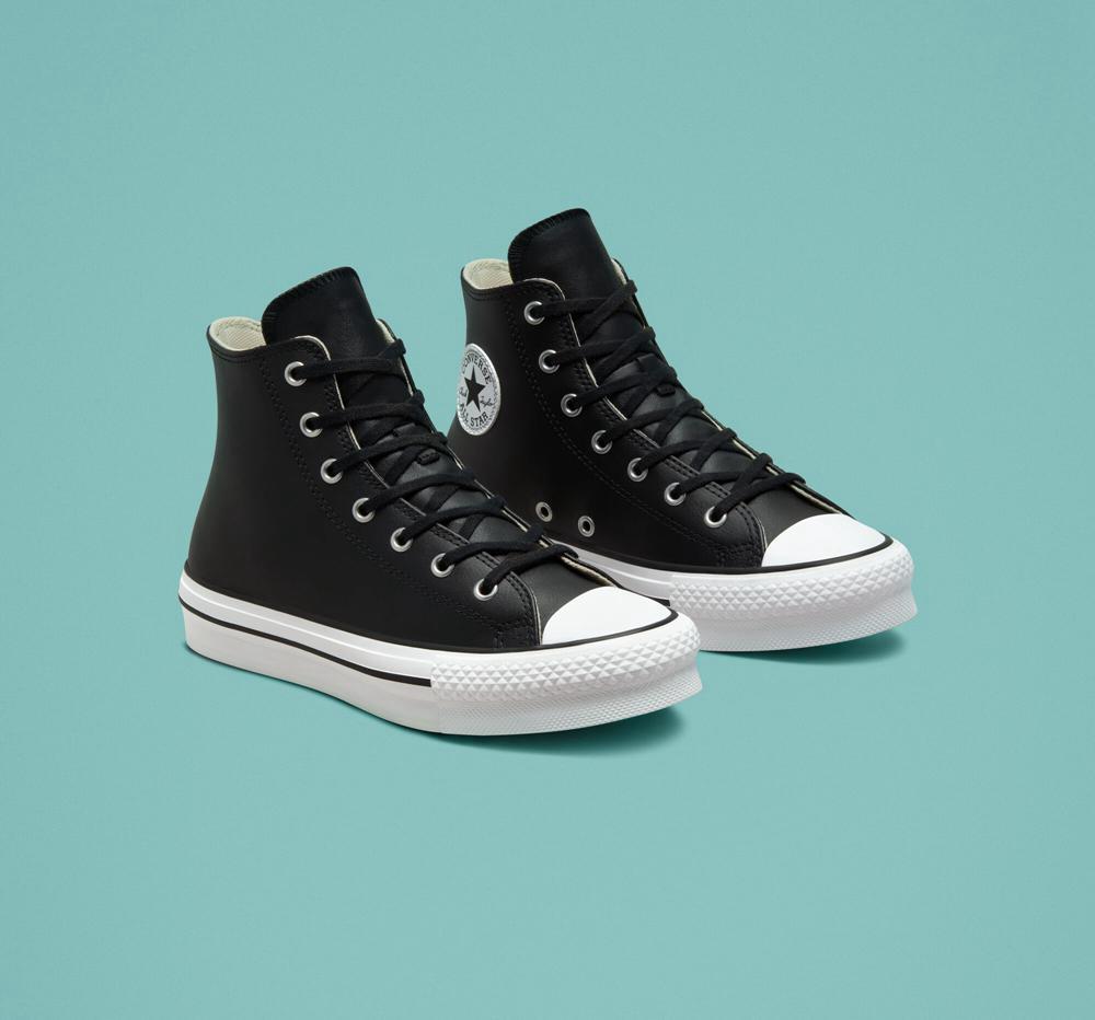 Chlapecké Vysoké Converse Chuck Taylor All Star Lift Platformy Læder Big Kids Černé Bílé | 590613IPT