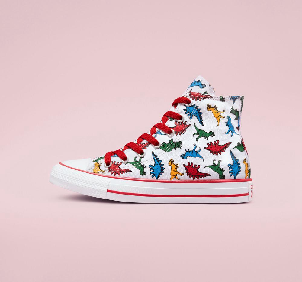 Chlapecké Vysoké Converse Chuck Taylor All Star Dinosaurs Big Kids Bílé Červené Blankyt | 672051FWT