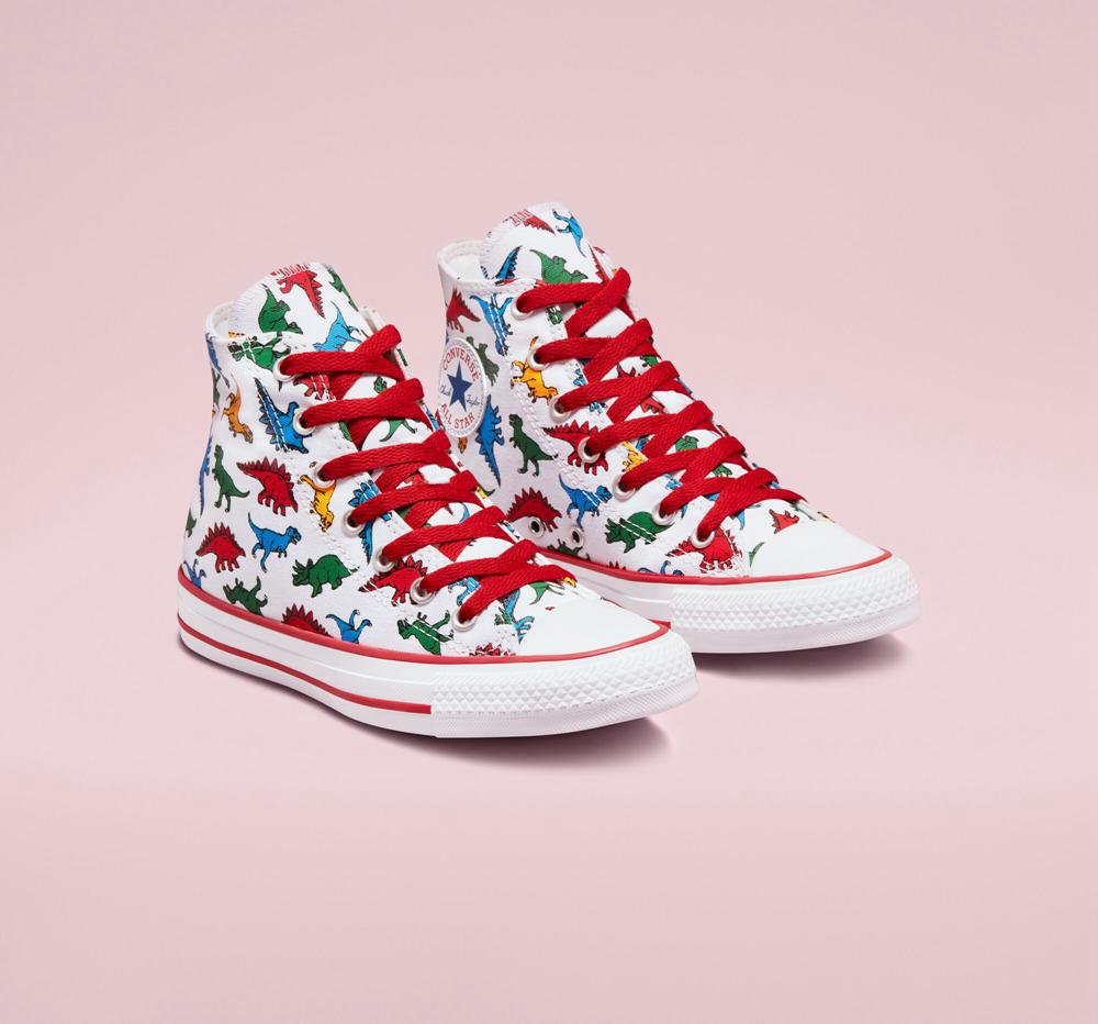 Chlapecké Vysoké Converse Chuck Taylor All Star Dinosaurs Big Kids Bílé Červené Blankyt | 672051FWT