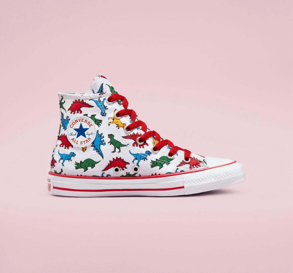 Chlapecké Vysoké Converse Chuck Taylor All Star Dinosaurs Big Kids Bílé Červené Blankyt | 672051FWT