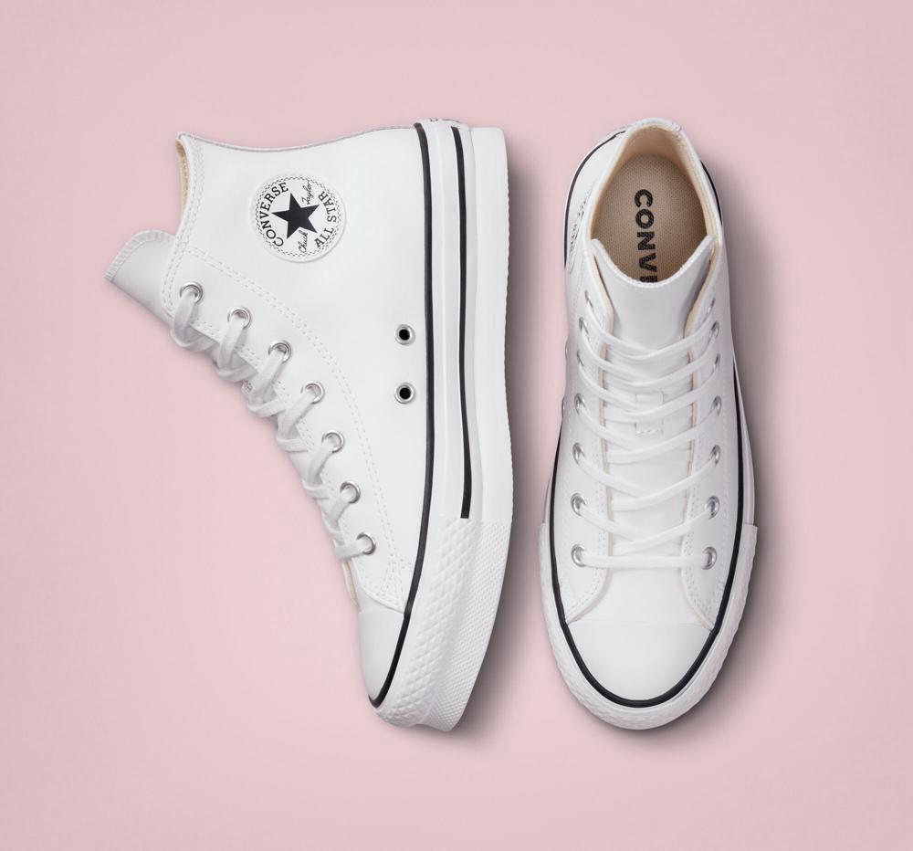 Chlapecké Vysoké Converse Chuck Taylor All Star Lift Platformy Læder Big Kids Bílé Černé | 806153LUR