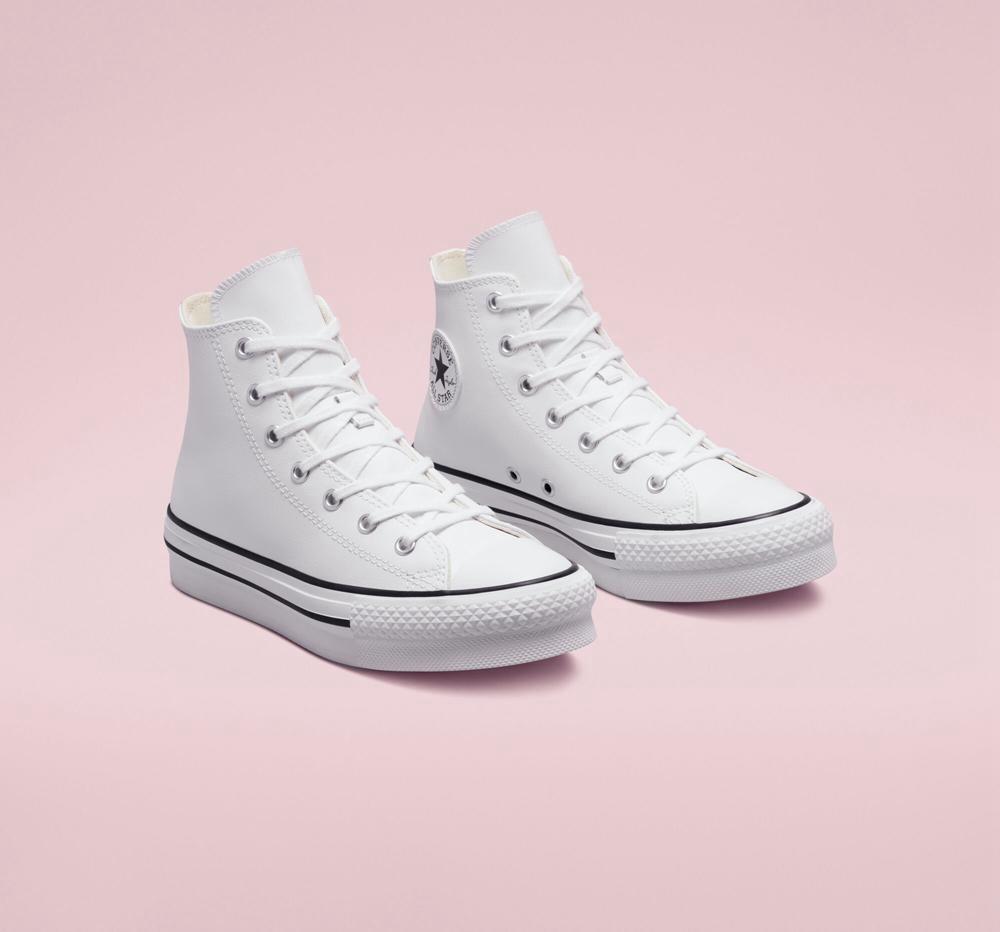 Chlapecké Vysoké Converse Chuck Taylor All Star Lift Platformy Læder Big Kids Bílé Černé | 806153LUR