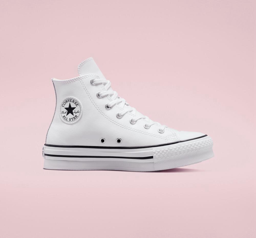 Chlapecké Vysoké Converse Chuck Taylor All Star Lift Platformy Læder Big Kids Bílé Černé | 806153LUR