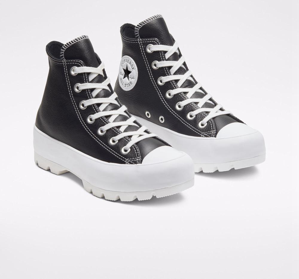 Dámské Boty Converse Chuck Taylor All Star Lugged Læder Černé Bílé Bílé | 796453AUZ