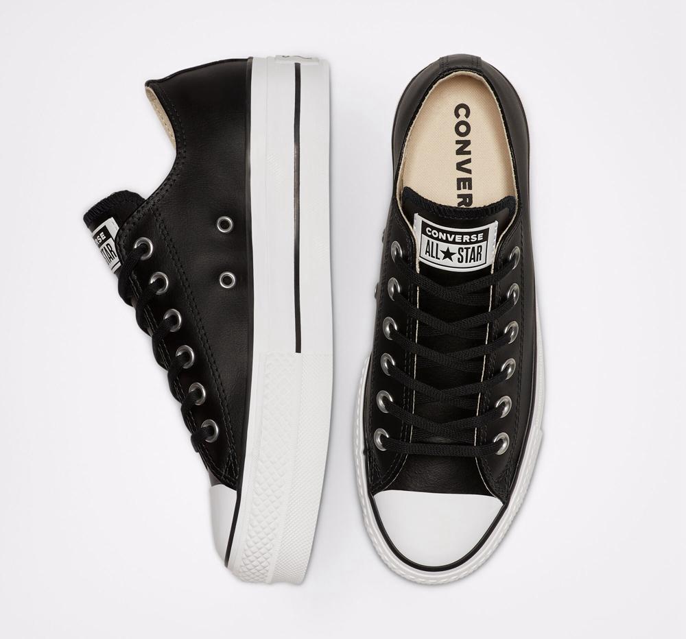 Dámské Boty Na Platformy Converse Chuck Taylor All Star Lift Læder Low Top Černé Černé Bílé | 015734SIH