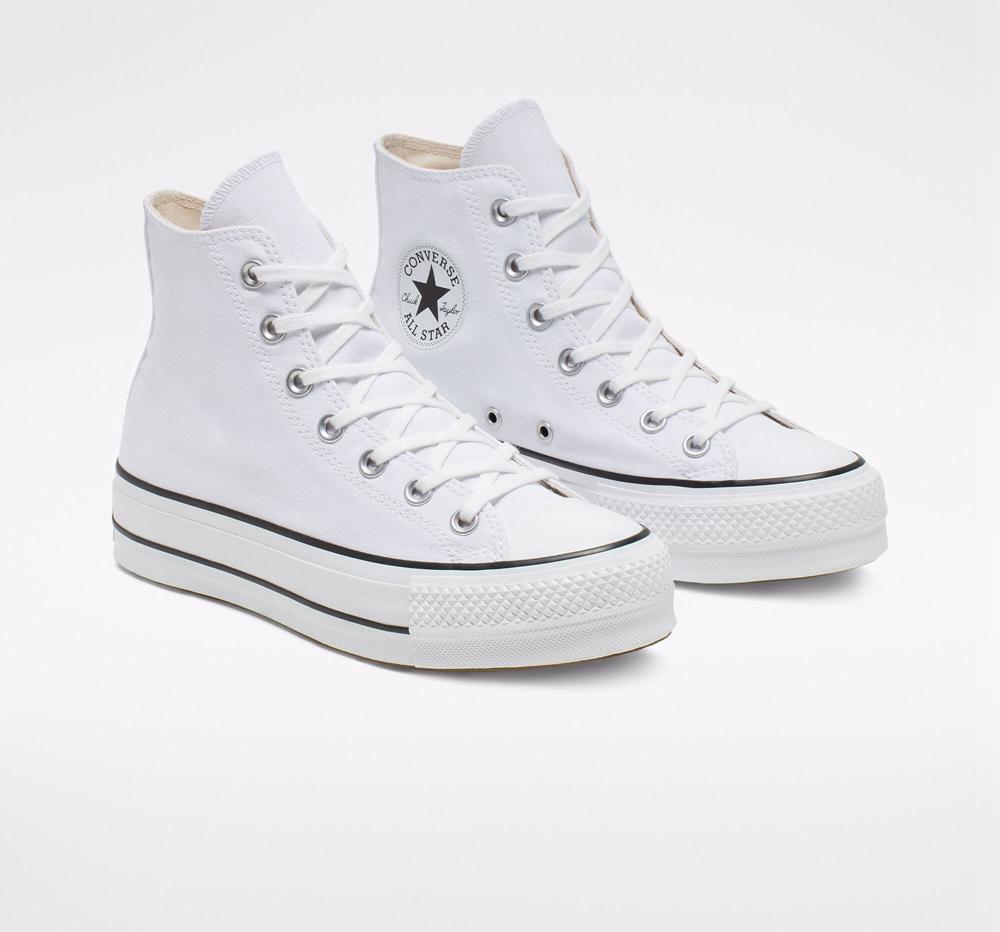 Dámské Boty Na Platformy Converse Chuck Taylor All Star Lift Platene High Top Bílé Černé Bílé | 029781NDH