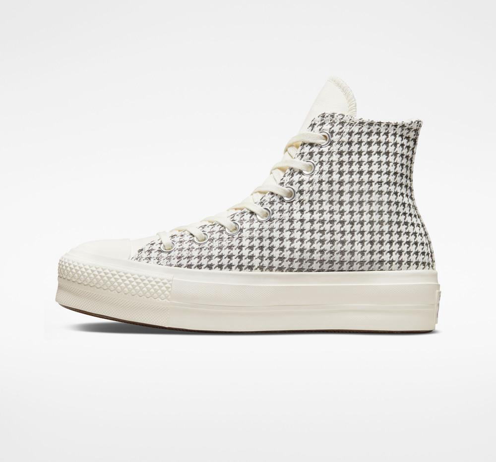 Dámské Boty Na Platformy Converse Chuck Taylor All Star Lift Houndstooth Shine High Top Bílé Stříbrné | 051964MAD