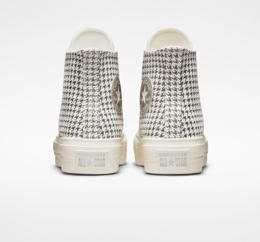 Dámské Boty Na Platformy Converse Chuck Taylor All Star Lift Houndstooth Shine High Top Bílé Stříbrné | 051964MAD