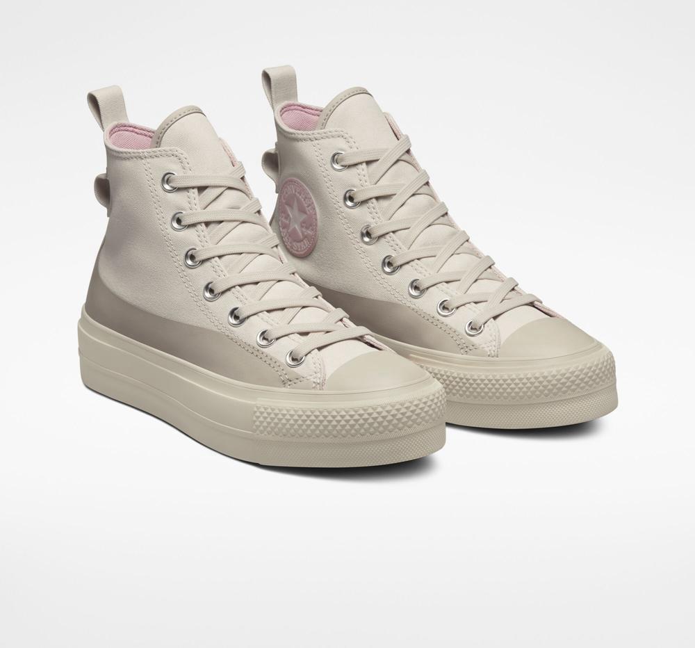 Dámské Boty Na Platformy Converse Chuck Taylor All Star Lift Vody Repellent Platene High Top Hnědožlutý | 213764NBY