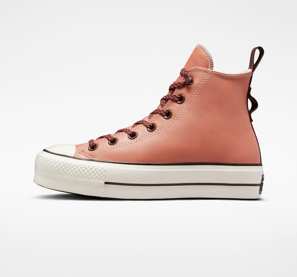 Dámské Boty Na Platformy Converse Chuck Taylor All Star Lift Tonal Læder High Top Koralove Tmavě | 279650KWO