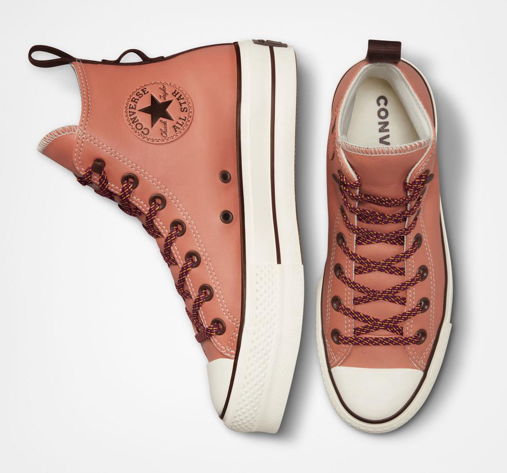 Dámské Boty Na Platformy Converse Chuck Taylor All Star Lift Tonal Læder High Top Koralove Tmavě | 279650KWO